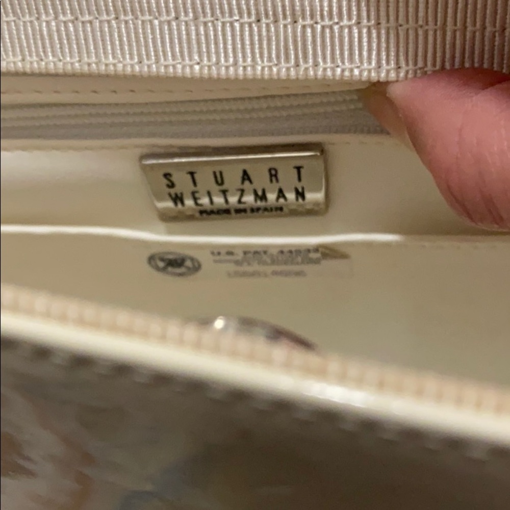 Stuart Weiztman Cream Patent Bag With Beaded Strap - image 6